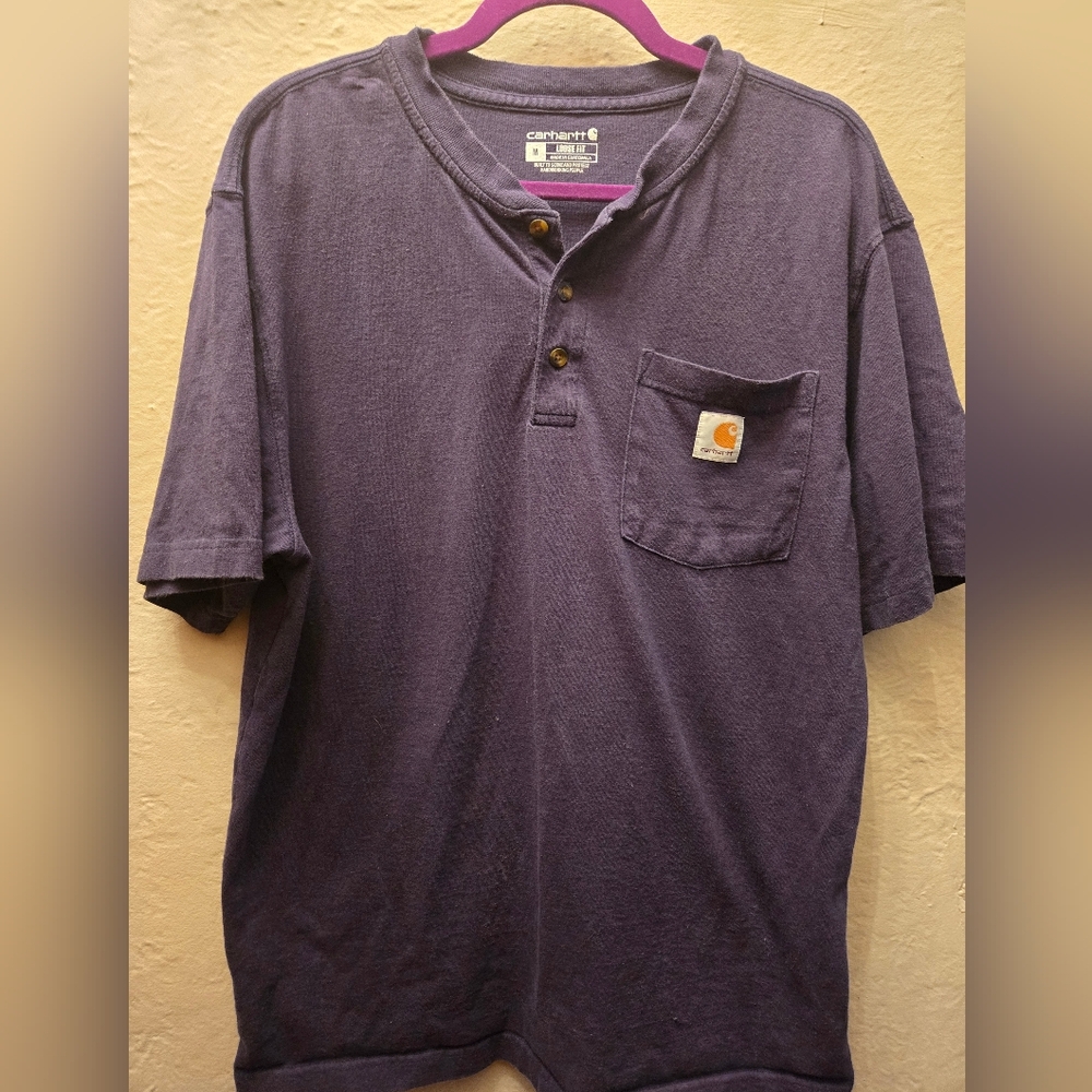 Carhartt Loose Fit Henley Pocket T Shirt M Navy Workwear